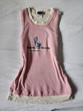 Y2K Joe Boxer Pink Ribbed Tank with 'Queen of Shoes' Graphic